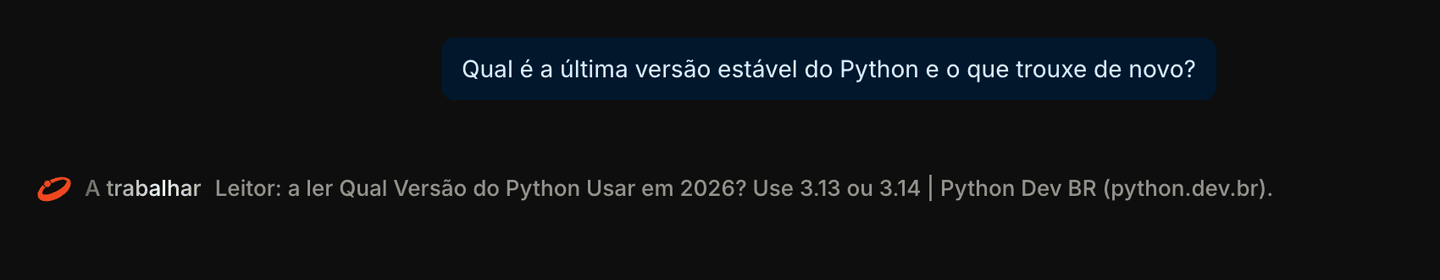 O Veta a ler uma página, com o passo ao vivo por baixo da pergunta.